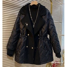 批发胖mm大码女装2024秋东新款显瘦遮肉收腰口袋时尚棉服外套女穿