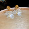 Silver needle from pearl, fashionable earrings, flowered, wholesale
