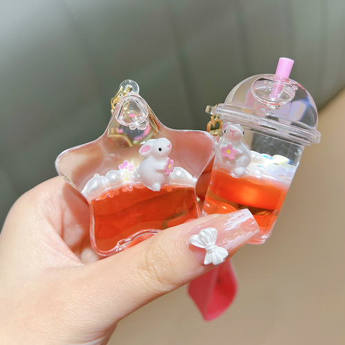 Viral cartoon girl heart cherry blossom rabbit floating bottle keychain student backpack ornament decoration