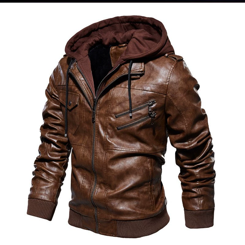 Polyurethane Autumn Jacket, European Style, Plus Sizes, Hooded with Velvet/Fleece Lining