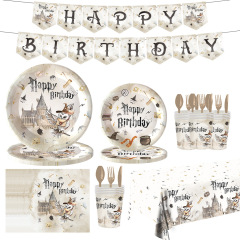 新品ハリーポッターモチーフ子供诞生日パーティー用品使い舍て纸トレイ纸コップティッシュ食器セット