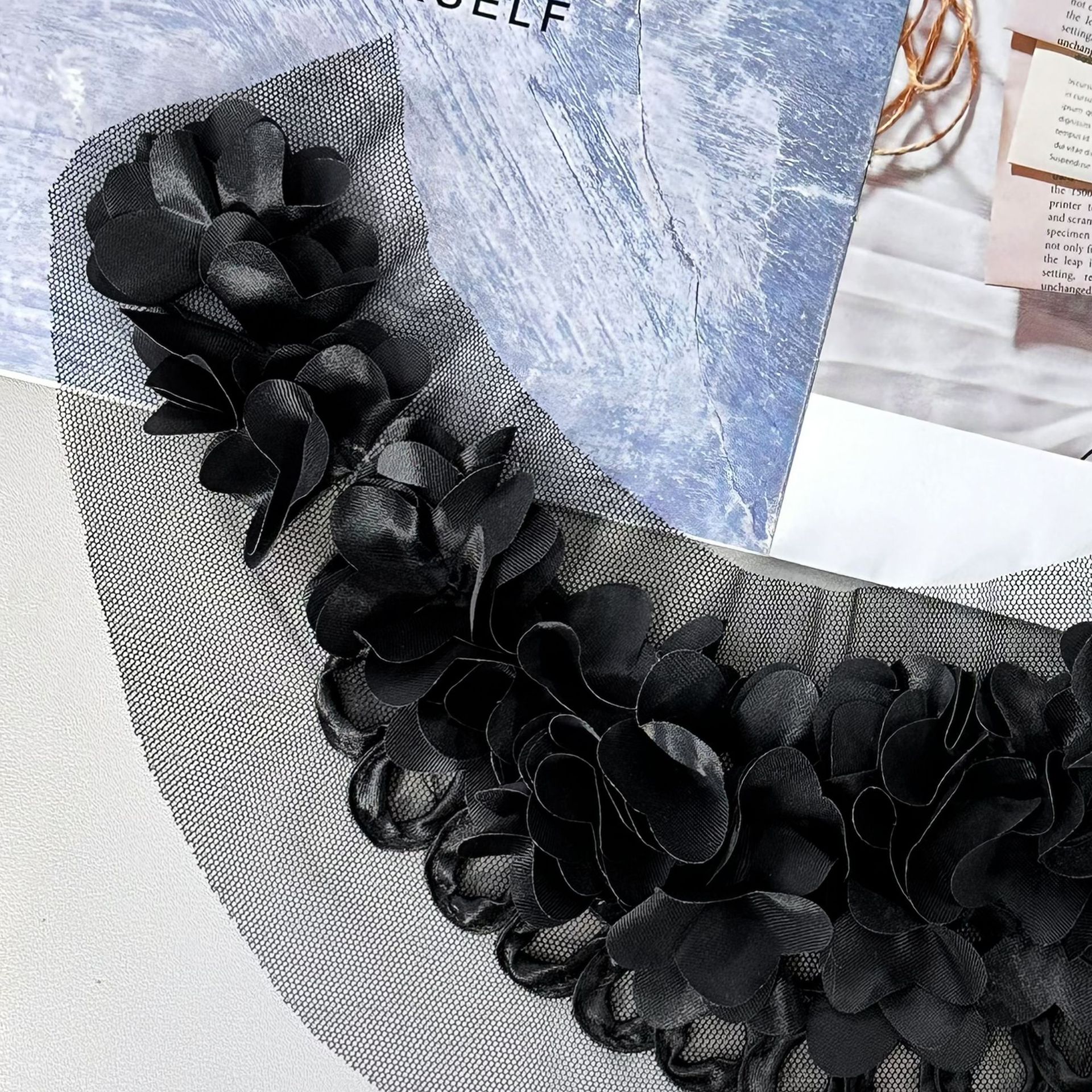 Collar de flores negro en forma de U decoración de encaje tridimensional ropa de encaje vestido de collar de flores accesorios image 3