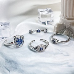 精緻藍色鋯石撞色不規則幾何開口戒指女ins冷淡風小眾設計感指環