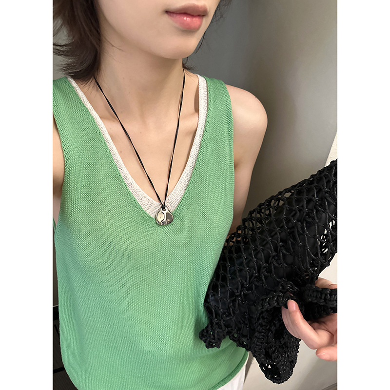 Mmc Dition Knitted Vest Women's Outer Wear Summer High-End Wool Contrast Stitching Fake Two-Piece Sleeveless Top