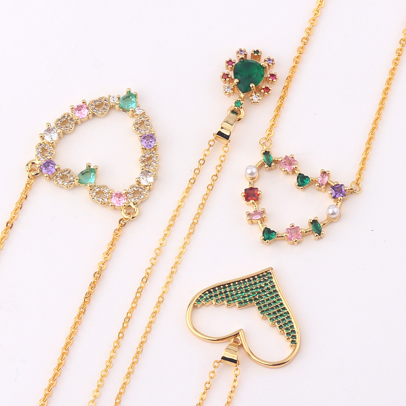 Fashion Heart Shape Copper Necklace Inlay Zircon Copper Necklaces