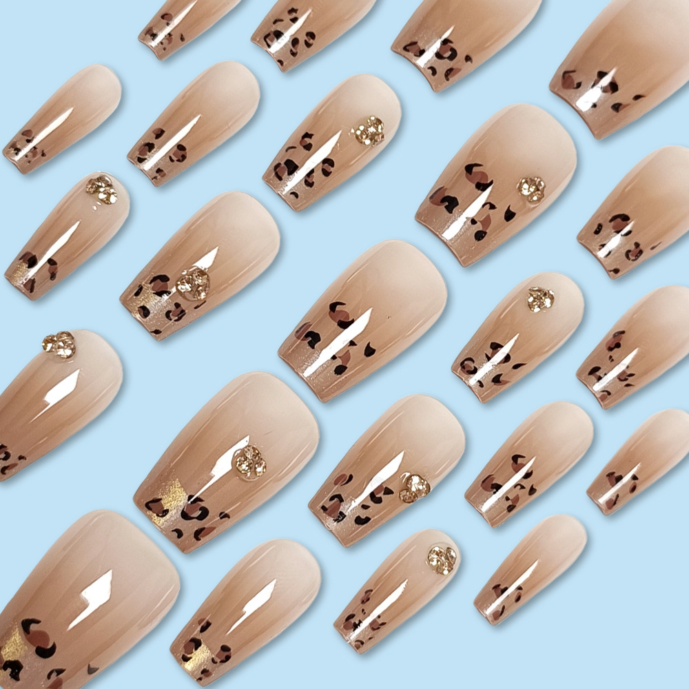 Leopardo desnudo francés ojo de gato manicure sexy moda salvaje usar uñas 24 piezas escalera corta parche de uñas terminado