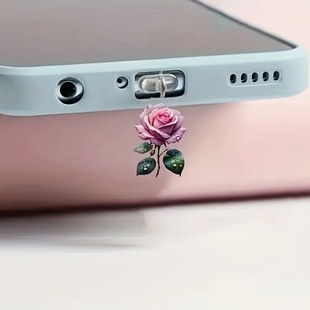 Rose Flower Acrylic Dust Plug Cross-Border Popular Acrylic Mobile Phone Dust Plug Pendant Type-C