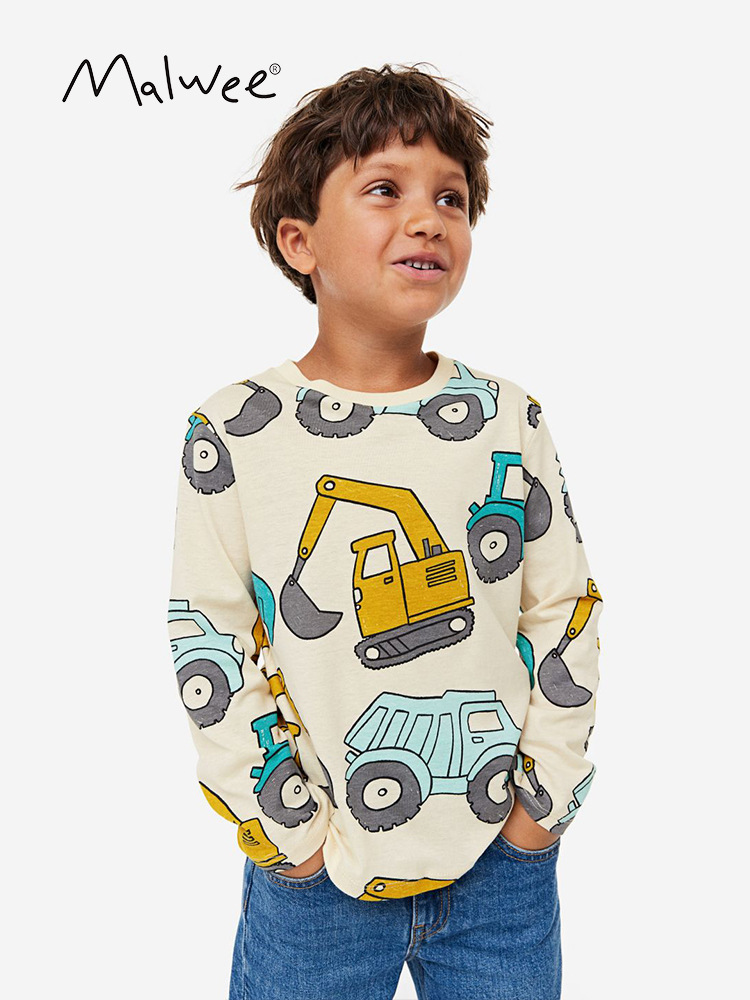 Malwee leggings para niños de otoño nuevo estilo europeo y americano para niños de cuello redondo casual camiseta de manga larga ropa infantil