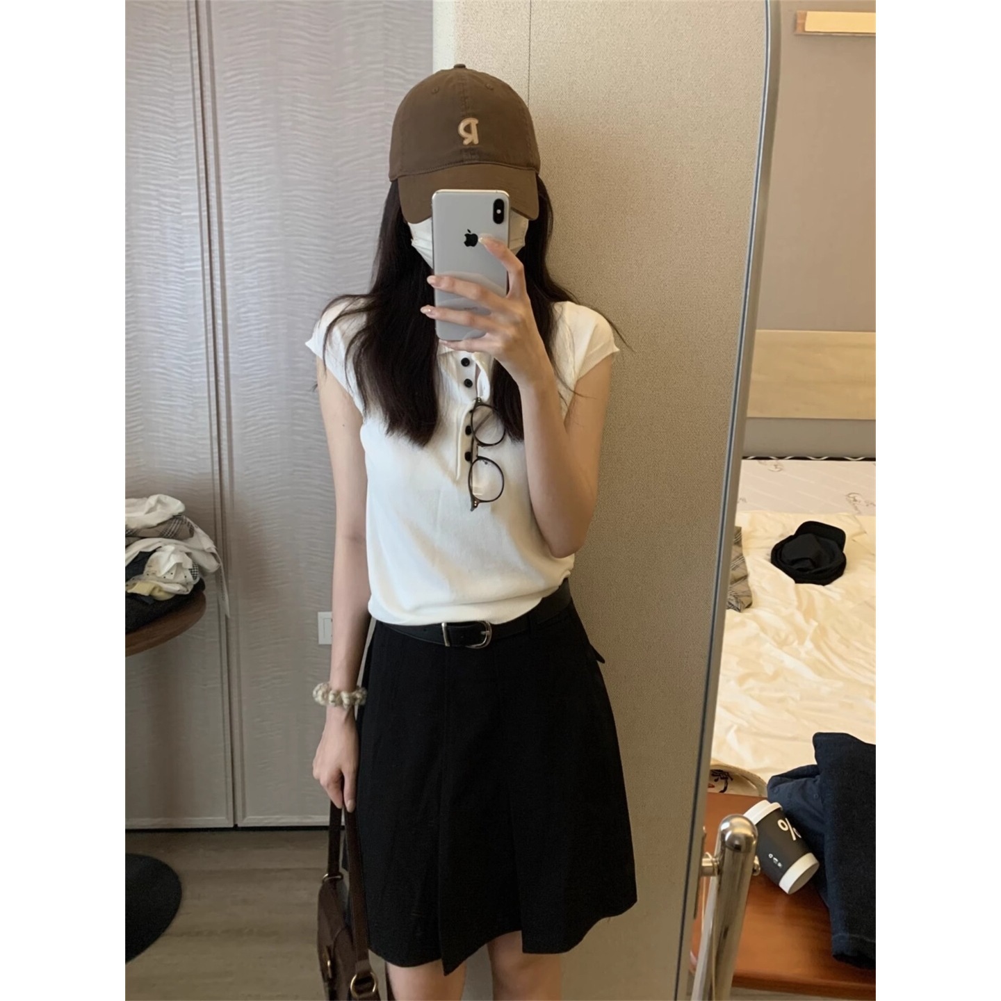 カレッジスタイルポロラペルニットテンセル半袖Tシャツレディース夏スリムフィットスモールフライングスリーブ右肩トップボトリングシャツ