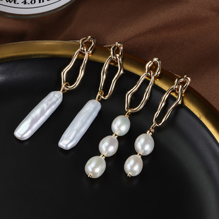 Simple Irregular Baroque Natural Freshwater Pearl Earrings Copper Gold Plated 925 Silver Needles Original Design Wholesale