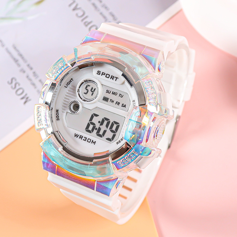 Venta caliente nuevo estudiante reloj electrónico macaron reloj degradado exterior impermeable multifunción deportivo reloj electrónico