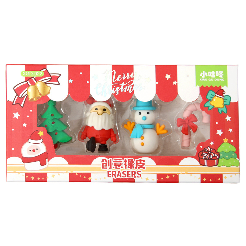 Caja de regalo de borrador de Navidad empalme borrador de lápiz de dibujos animados de escuela primaria regalo lindo Borrador de regalo de Navidad al por mayor