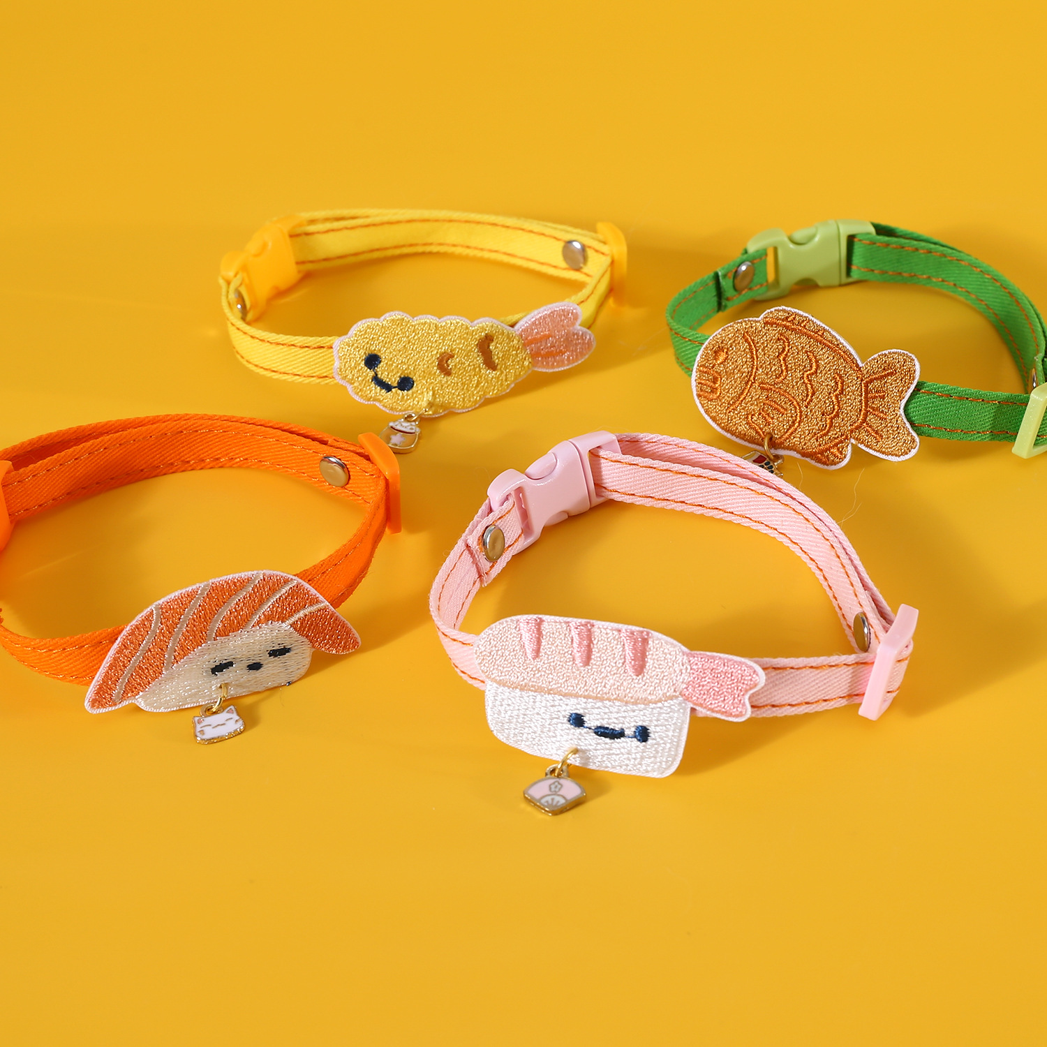 Mascotas collares de color japoneses sushi glamas asados camarones gourmet bordados lindos colgantes gatos perros collares vaqueros