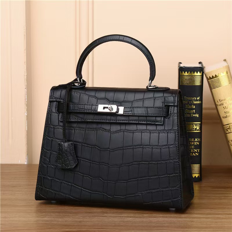 新款真皮湾鳄真皮女包鳄鱼包包单肩手提包百搭宴会