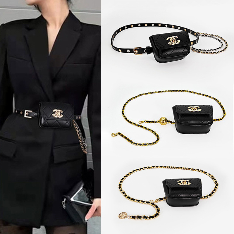Internet celebrity Xiaoxiang waist bag chest bag women's chain decoration Western Assembly dress waist-tight all-match punch-free Belt