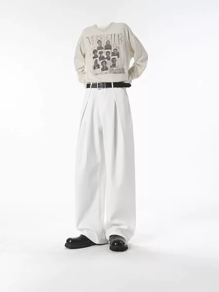 Solid Color Casual Trousers for Men, High-End, Stylish, American-Style Wide-Leg Pants, Work-Casual, Unisex