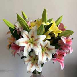 仿真3头百合 3D打印3花1蕾单支百合仿真花婚庆假花家居外贸装饰花