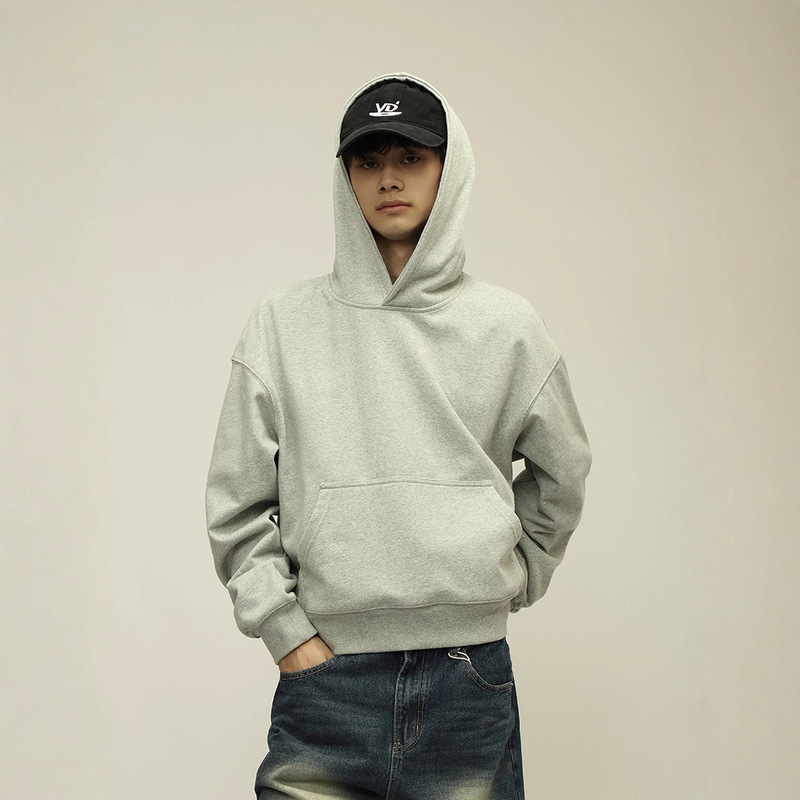 2025 Autumn New Gray Cleanfit Sweatshirt American Style Hooded Russell Fleece Basic Solid Color Short Men's Top 2025 Autumn New Gray Cleanfit Sweatshirt American Style Hooded Russell Fleece Basic Solid Color Short Men's Top