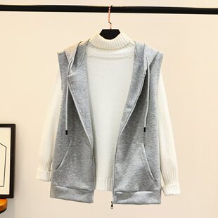 Chubby Girl plus size early autumn versatile solid color hooded sweater vest coat women's casual outerwear 9947