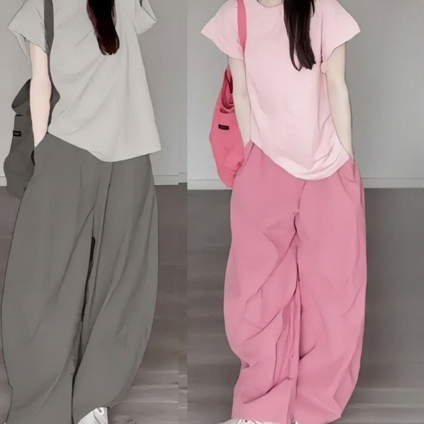 Summer Dopamine Style T-Shirt and Wide-Leg Pants Two-Piece Set, Lazy Fashion Casual Thin Outfit for Petite Sizes