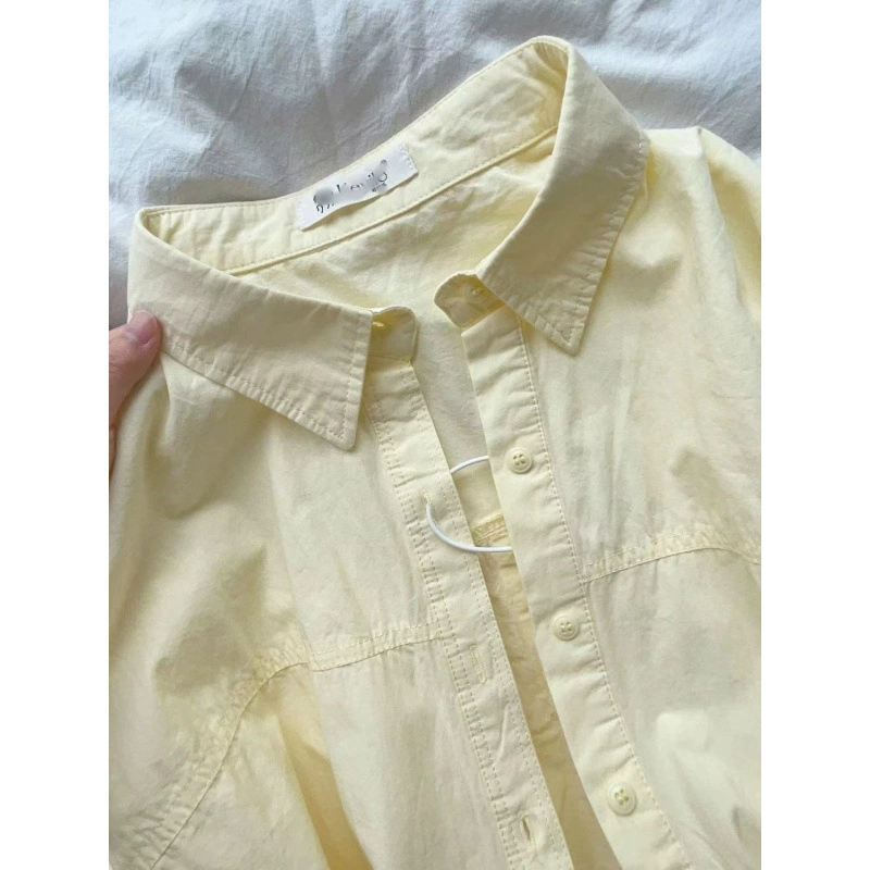 Голубая рубашка, с длинным рукавом, 2025 год, свободный крой