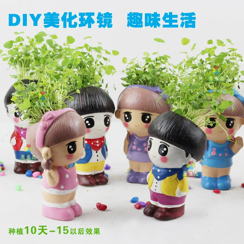 DIY завод керамические поделки трава голова кукла творческие подарки мясистый маленький цветочный горшок стойло ZAKKA