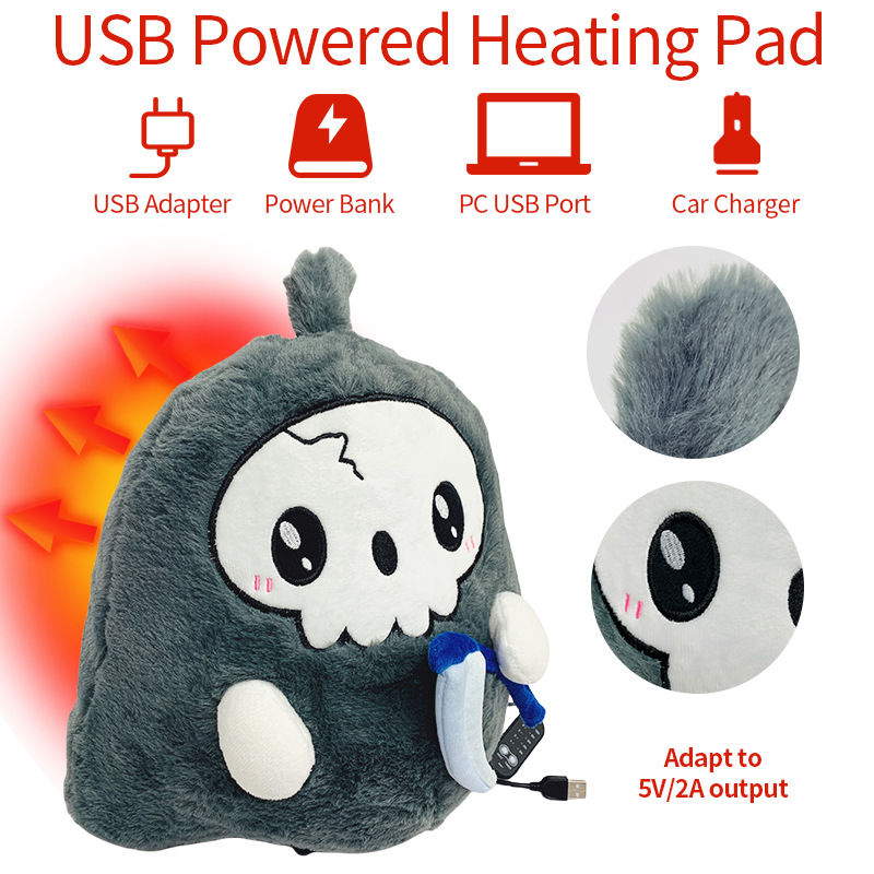 (2개) 모든 성도 죽음 인형 USB 난방 인형 난방 인형 베개 쿠션 뜨거운 압축 따뜻한 잠자는 인형