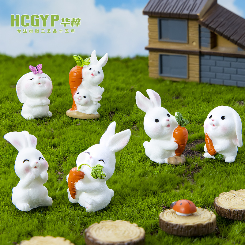 Micro landscape mini white rabbit decorations cute cartoon simulation animal resin DIY bonsai ornaments