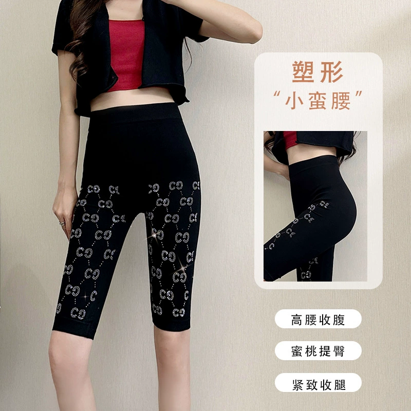 Горячие бриллиантовые укороченные брюки женская летняя высокая талия и бедра утолщение живота спортивная езда Йога брюки носить тонкие леггинсы