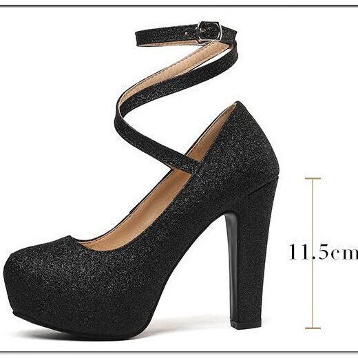 40-50 spring/summer plus size women's high heels sequined waterproof platform ultra high heel shallow mouth buckle single-layer shoes banquet W593