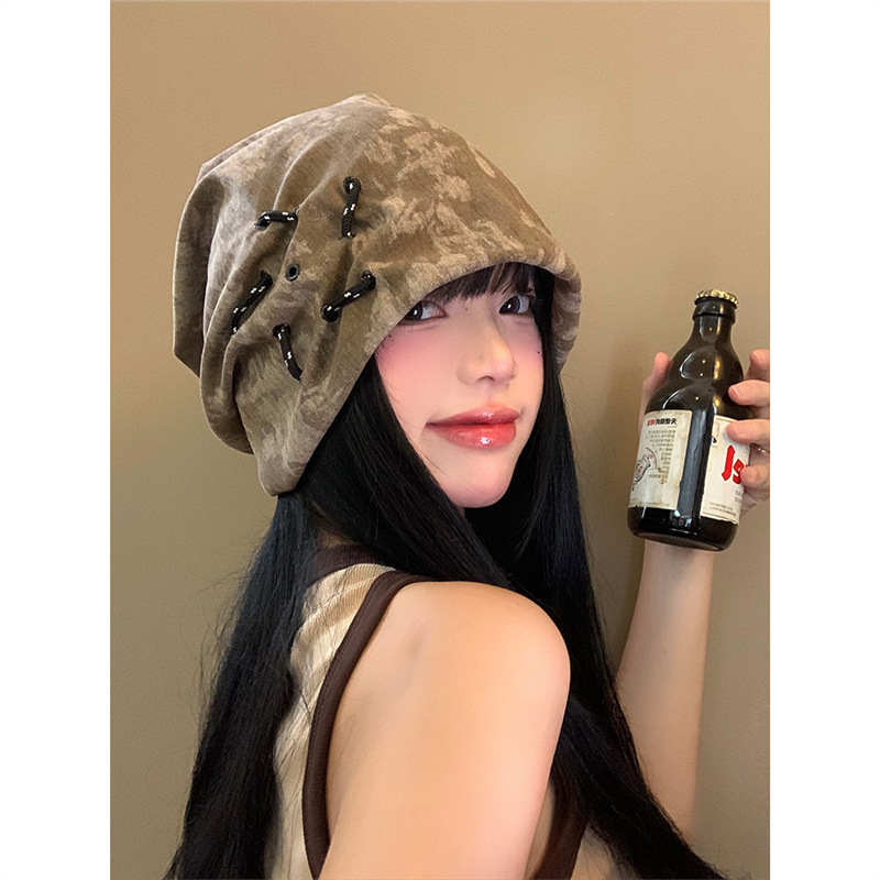 美式复古废土风堆堆帽女春秋款百搭显脸小冷帽大头围宽松包头帽子|undefined