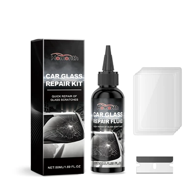 Homonth Car Glass Care Solution Car Front Windshield Nano Repair Solution Clear Vision (Auto glass repair liquid) - 50ml1blade1cured-film5
