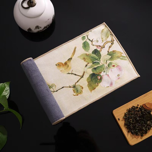 Suede Velvet Tea Towel Tea Cloth Tea Table Towel Wipe Light Luxury Chinese Colorful National Trend Ancient Style Absorbent Water Retention Kettle Towel Tea Pad 