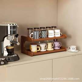 茶水间双格木质收纳盒新款木制咖啡胶囊储物盒双抽屉实木抽拉盒