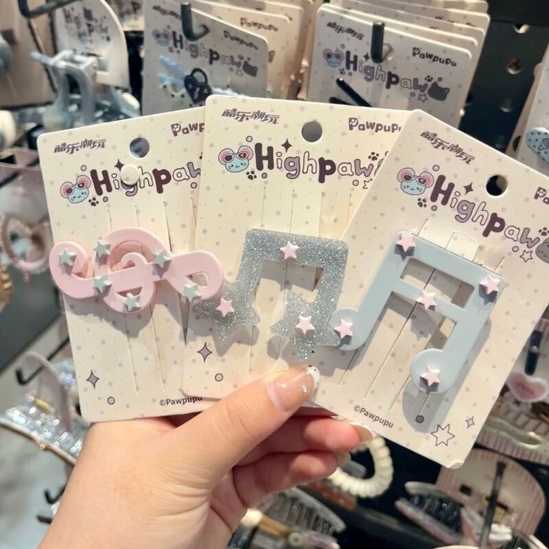 New Style Two-Dimensional Musical Note Hairpin with Unique Design, Glitter Bangs Clip, Sweet Girl Star Duckbill Clip Hair Accessory