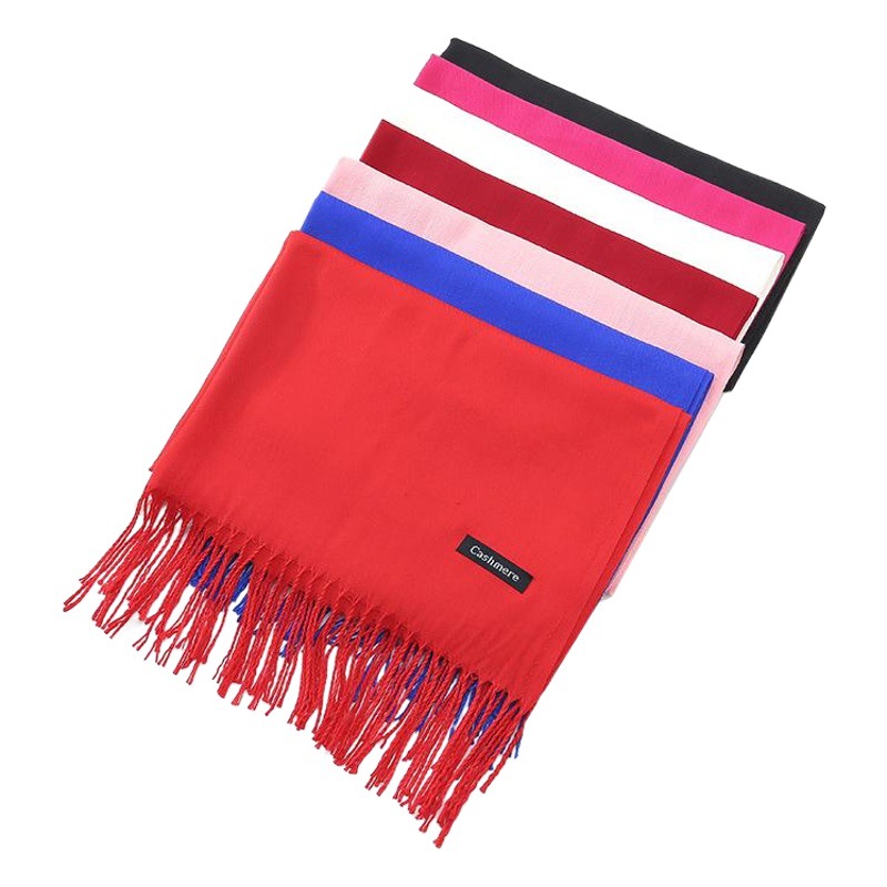 Korean Style Imitation Cashmere Scarf for Women New Solid Color Scarf Red Scarf Tassel Large Shawl Warm Gift Scarf Wholesale