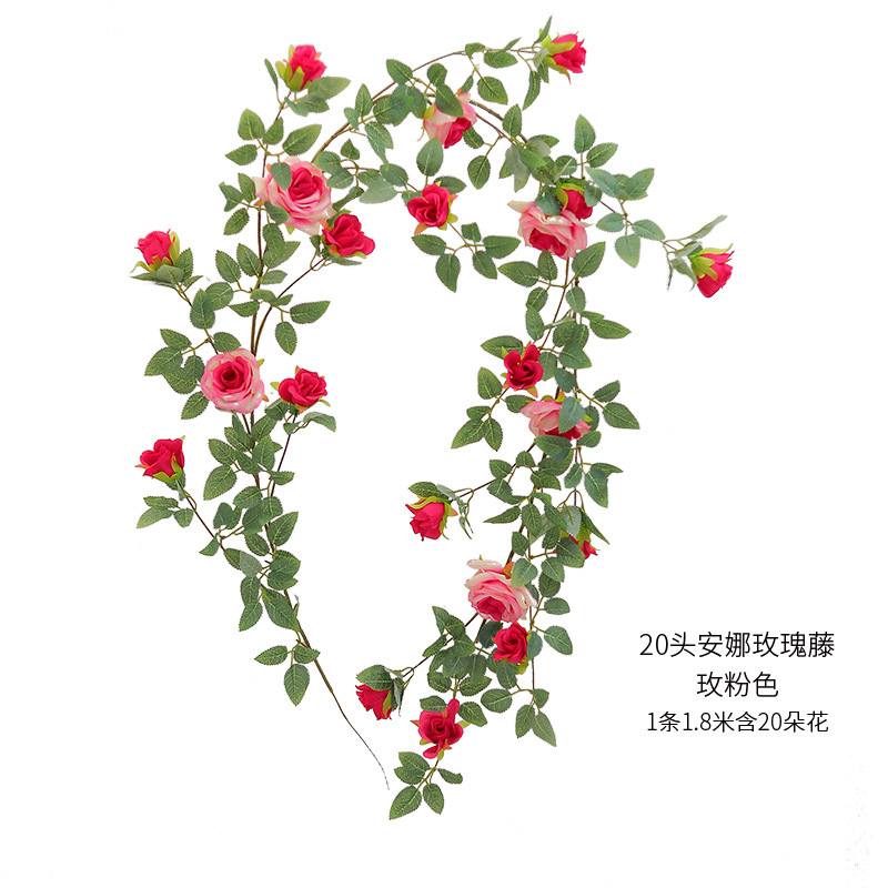 Venta al por mayor decoración de la boda flor artificial vid rosa boda rosa ratán flor artificial vid