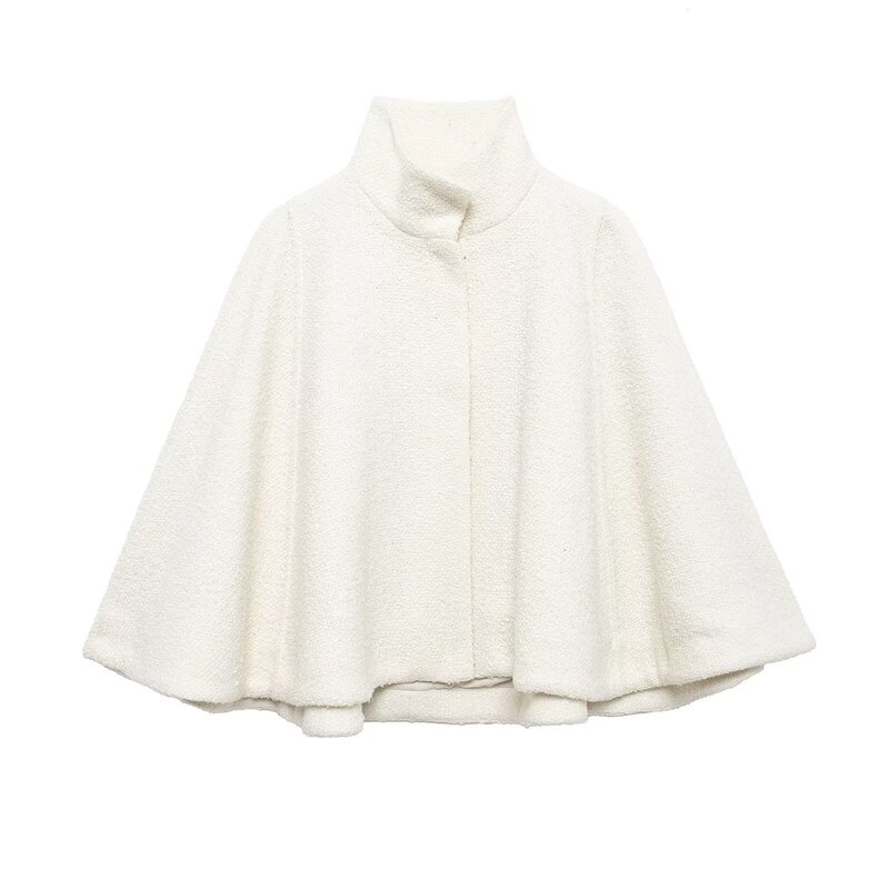 Cross-border foreign trade women's clothing wholesale 2025 spring European and American style wool blend stand collar short cape jacket coat Cross-border foreign trade women's clothing wholesale 2025 spring European and American style wool blend stand collar short cape jacket coat