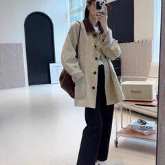2025新款风衣女小个子中长款休闲感撞色宽松卡其色外套春秋季