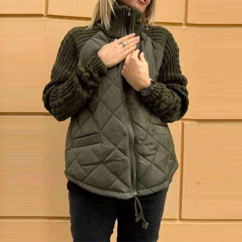 Amazon 2025 otoño y invierno nueva moda europea y americana cardigan con cremallera de manga larga de cuello de altura abrigo de algodón de mujer ropa de algodón
