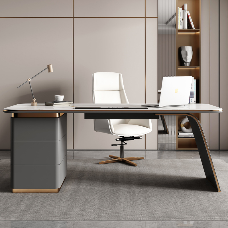 Factory wholesale light luxury minimalist desk rock board office desk and chair combination boss computer desk storage writing desk home