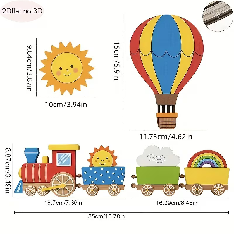 ins风卡通火车墙贴儿童房装饰 热气球太阳彩虹幼儿园墙面热气球