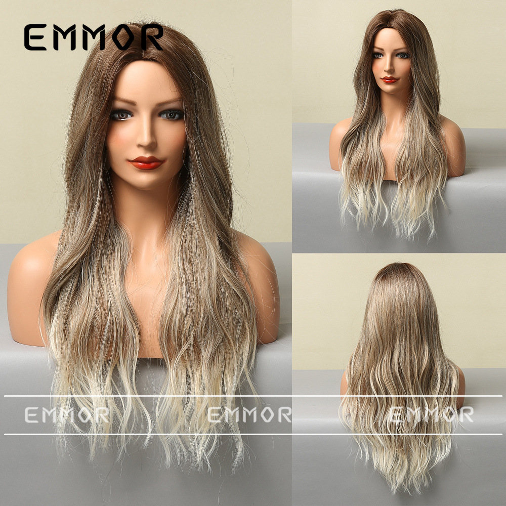 Peluca europea y americana de las mujeres Mediados de longitud larga Pelo Rizado cubierta completa cabeza de seda de alta temperatura luz y suave multicolor peluca natural cubierta completa de la cabeza