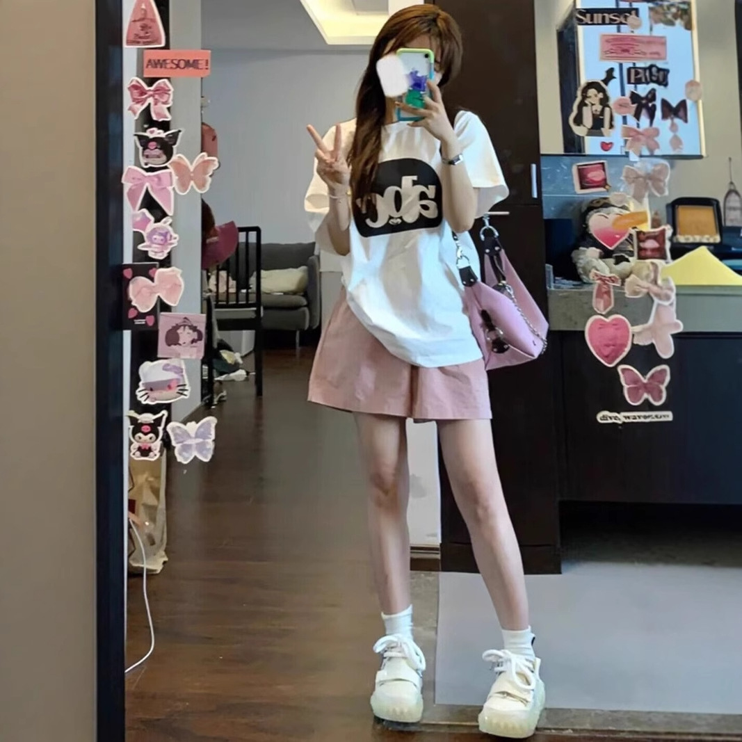 Short manga corta casual rosa