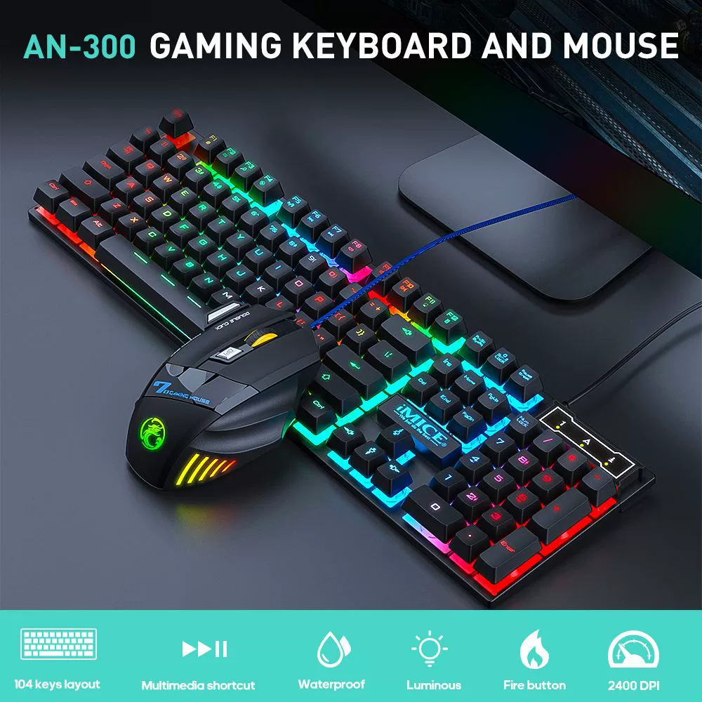 Заводская оптовая поставка IMICE кабельная игровая клавиатура подвесная клавиша Rainbow подсветка набор клавиатуры и мыши AN-300