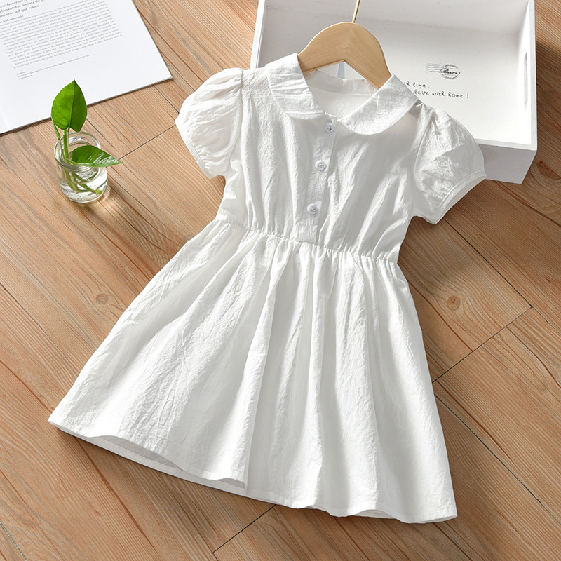 Simple New Children Short-sleeved White Solid Color Dress Wholesale Nihaojewelry display picture 1