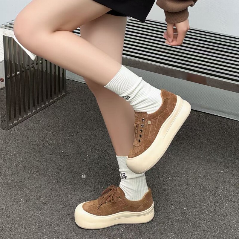 厚底板鞋女2025秋季新款真皮软底系带德训鞋百搭轻便运动休闲鞋|undefined