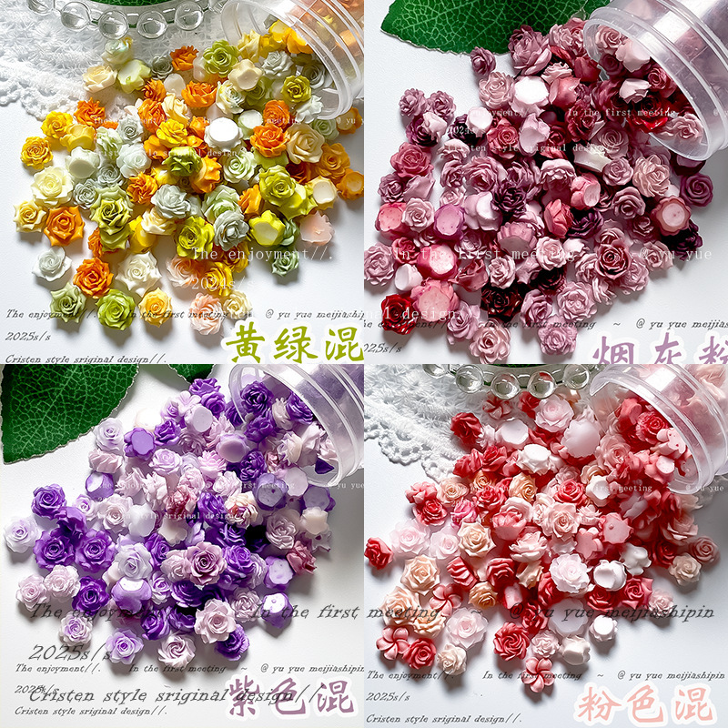 [Tie-Dye Series] Super Fairy Soft Glue Camellia Carved Nail Art Accessories Punched DIY Bracelet Flower Size Mixed Pack
