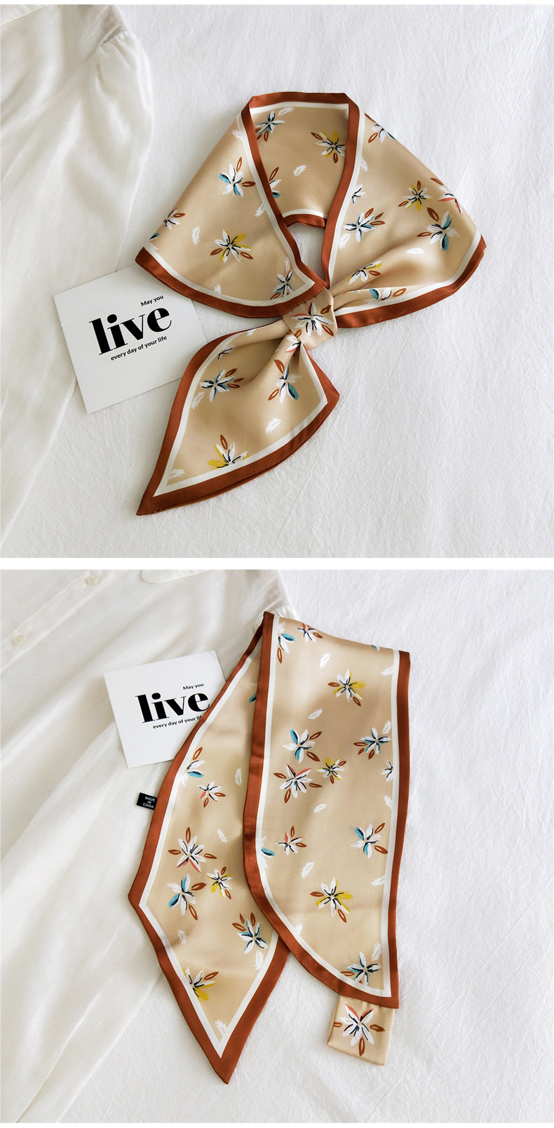 50g Weight Silk Scarf Classification Travel Occasion Unisex Gender Patchwork Design Sweet Style Khaki, Grey, Purple, Red, Green, Blue, Camel, Yellow, Black Color Fashion Printing Small Silk Scarf 26