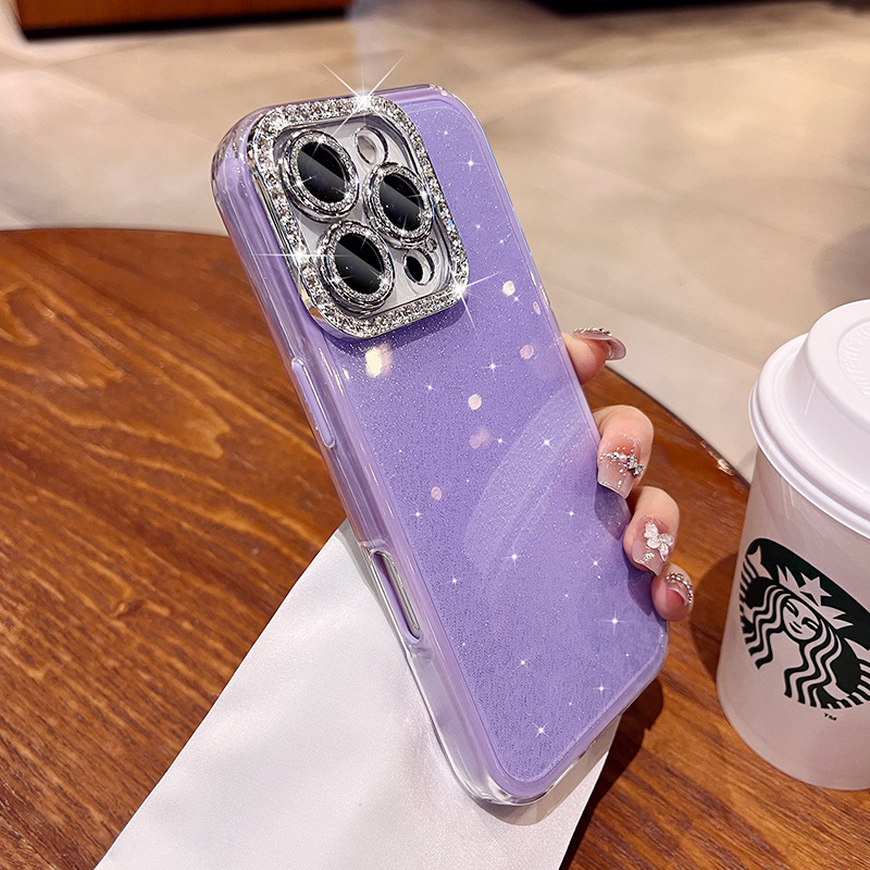 Polvo de brillo de lujo simple y ligero para iPhone 15 lente de diamante flash 16ProMax funda para teléfono móvil 14 Apple 13 femenino 15PM